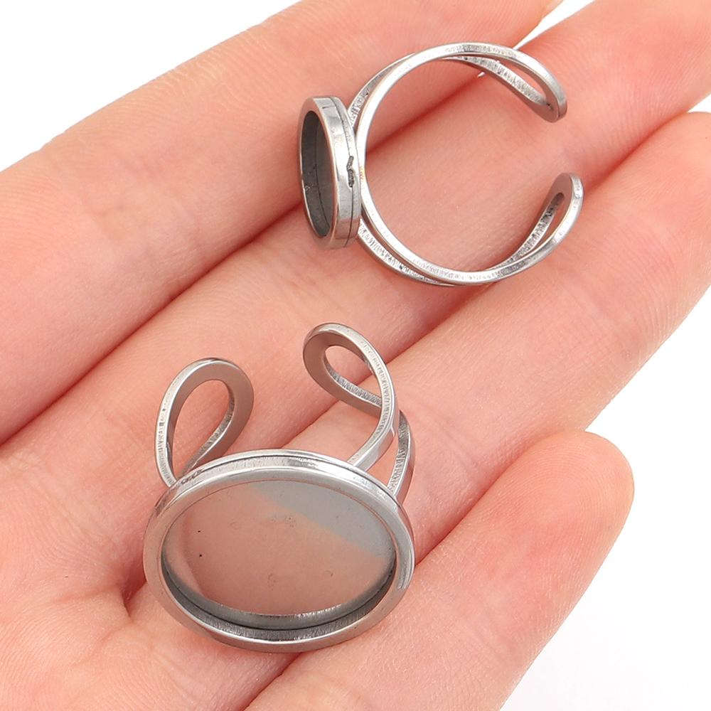 2pcs Thickened Stainless Steel Adjustable Ring Settings Blank Base Fit Round Cabochons Ring Bezels Ring Base For Jewelry Making