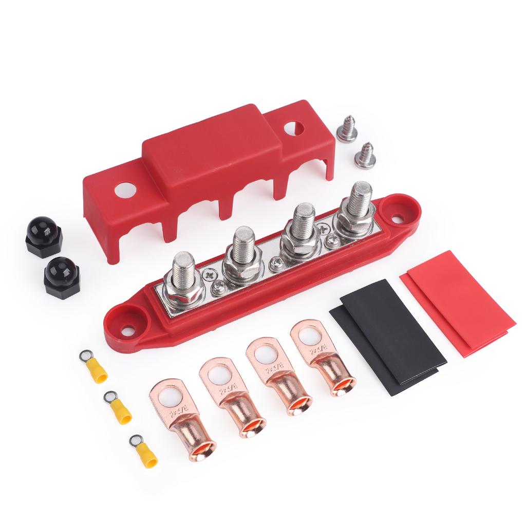Bus Bar 12V-48V 250A Power Distribution Block 4 Posts Junction M8 M10 For Marine Automotive Copper Battery Busbar Terminal Block