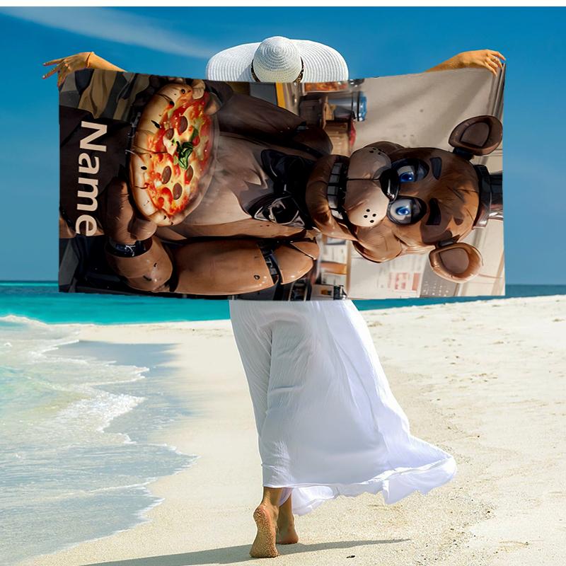 Custom Name Ultra-Soft Beach Towel with Five Nights At Freddy's Theme,Ideal for Pool - Camping, Diving - Perfect Travel Essential, Vibrant Beach Towel