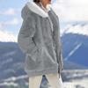 Chaqueta casual con capucha y cremallera de felpa holgada de color sólido para mujer con bolsillos