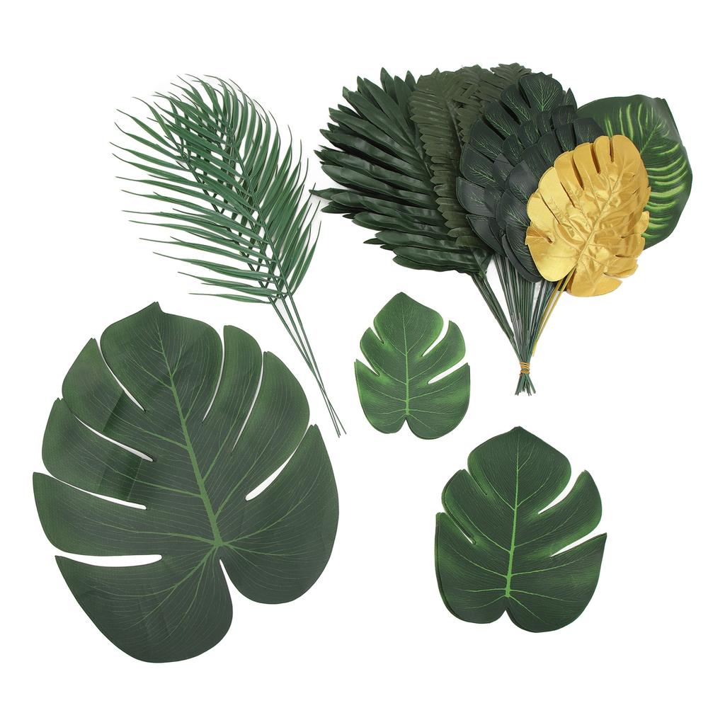 70PCS Artificial Palm Leaves 10 Kinds of Plants Simulation Tropical Plant Leaves for Hawaiian Party Decoration