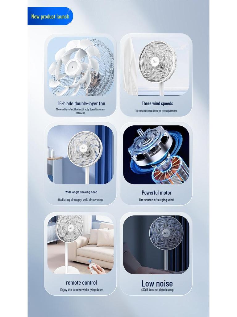 Silent Oscillating Floor Fan with Remote Control for Home or Office