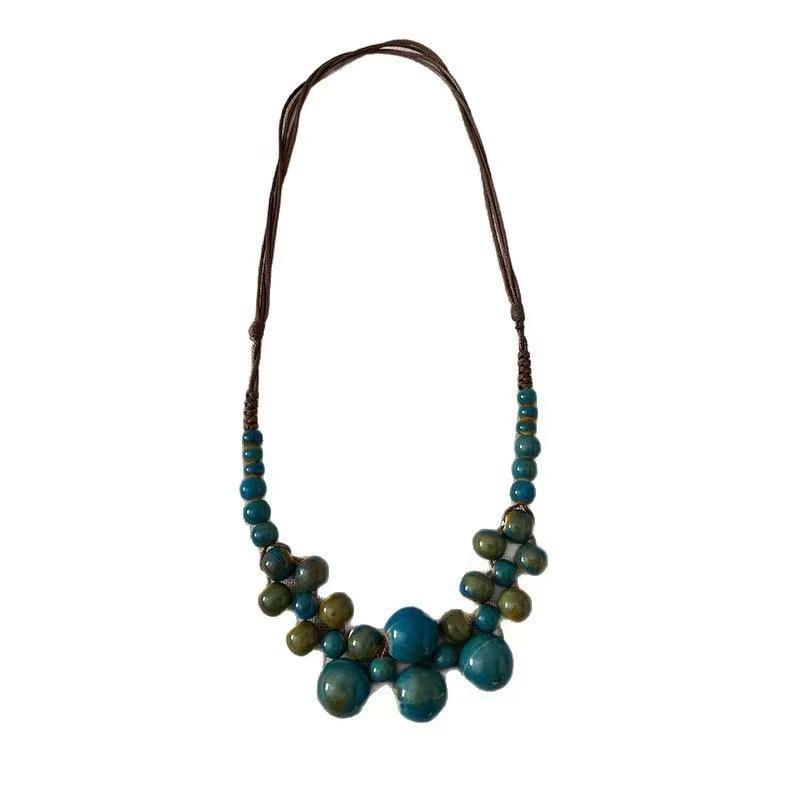Bohemian ceramic color beaded necklace retro ethnic style weaving niche fashion ethnic style beaded ceramics