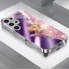 Purple Silk Gloss Golden Rose Phone Case S26 Ultra Case S25 Ultra Case Glass for Samsung Galaxy S26 S25 S24 S23 S22FE,Ultra,Plus