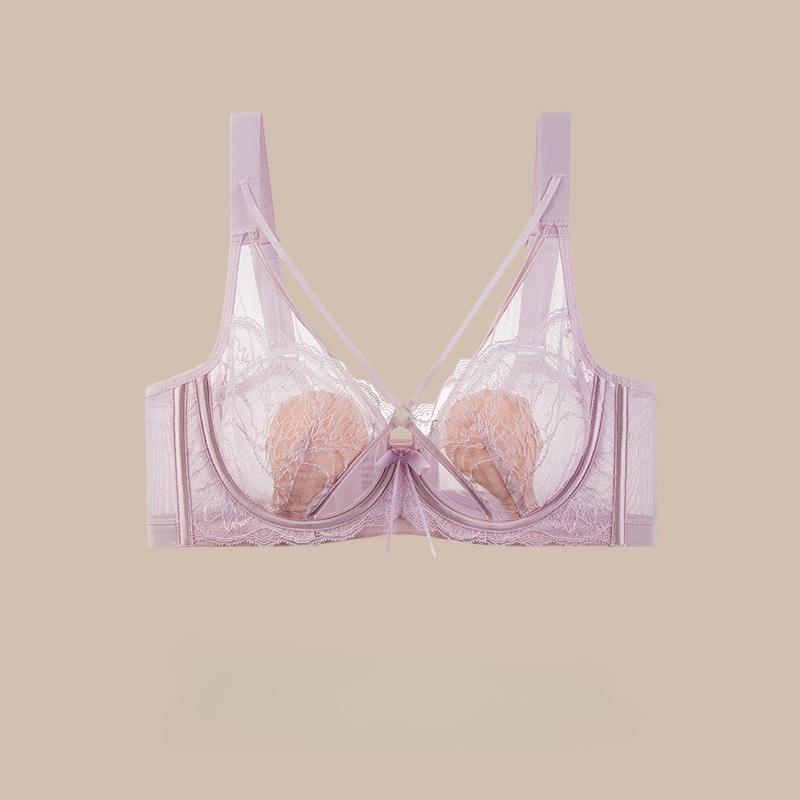 BH mit französischen Spitzen-Hasenohren, dünn, hebt und pusht, Kristall-Cup-BH, der große Brüste kleiner aussehen lässt