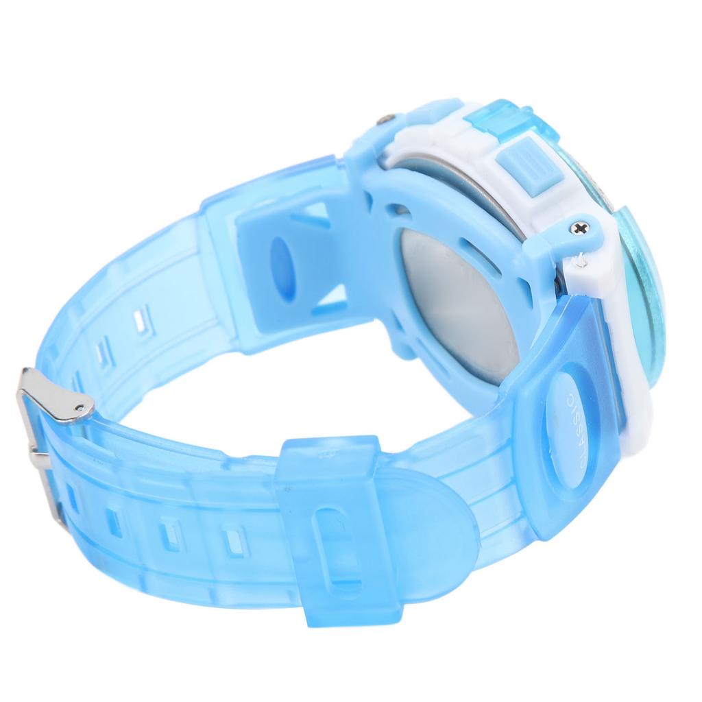 Digitale Chronographenuhr Mädchen Schüler Elektrisch Wasserdicht PU-Armband für Schwimmen Sport mit Buntem Nachtlicht Wecker Blau