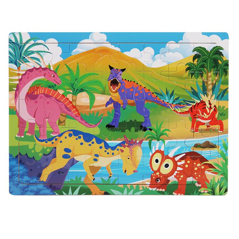 Kinder 40-teiliges Montessori-Spielzeug Holzpuzzles Cartoon-Tier-/Fahrzeug-Intelligenz-Puzzle 3D-Puzzle Lernspielzeug
