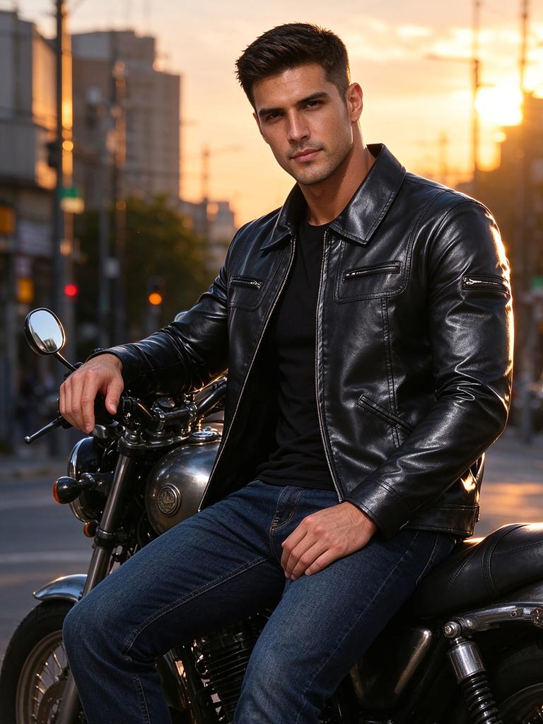 Men's PU leather jacket retro locomotive lapel jacket slim cycling motorcycle jacket spring and autumn leather jacket