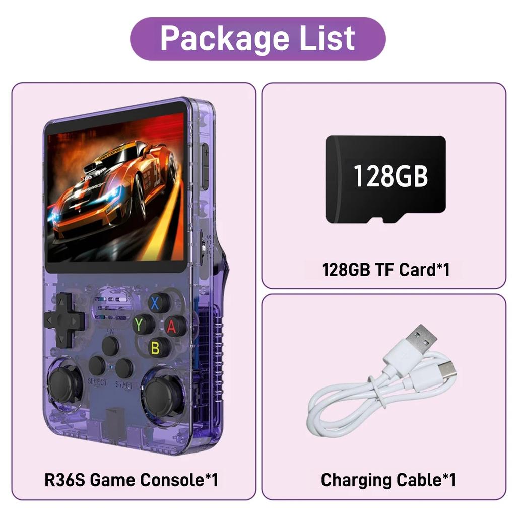 EleBikk R36S Retro handheld gameconsole, retro gaming console, 3,5 inch IPS- scherm, 640 x 480 HD pixels, 128 GB TF-kaart, 20.000 retro games, ondersteunt meerdere emulators
