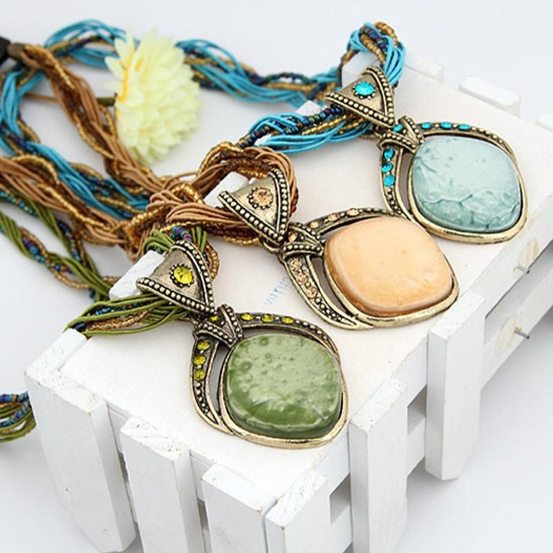 Vintage Handmade Bohemian Necklace, Vintage Diamond-encrusted Mediterranean Rice Bead Necklace Sweater Chain