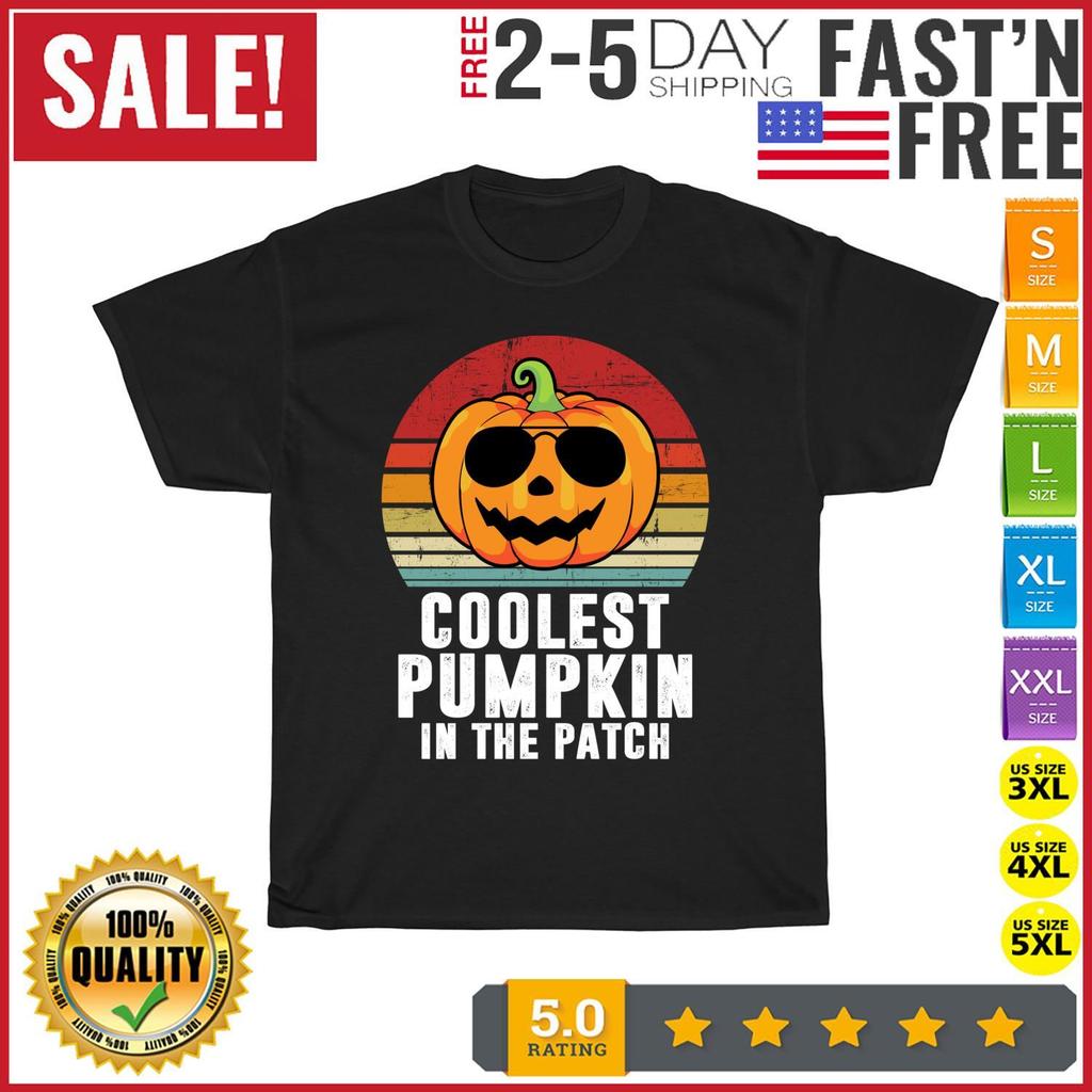 Coolest Pumpkin In The Patch Boys Girls Halloween Vintage T Shirt Mens Womens Tees Top Men Women