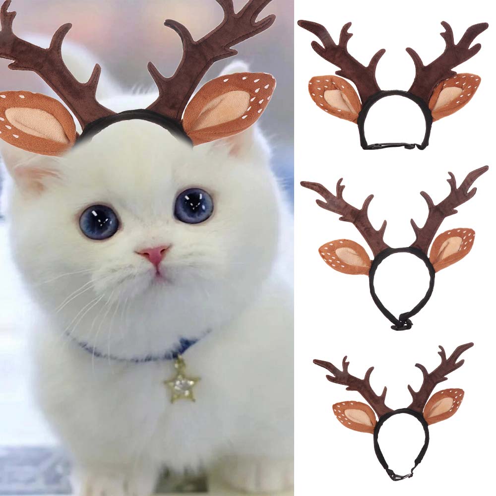 Soft Pet Antlers Headwear Adjustable Pet Reindeer Cap Cat Antlers Headband  Christmas