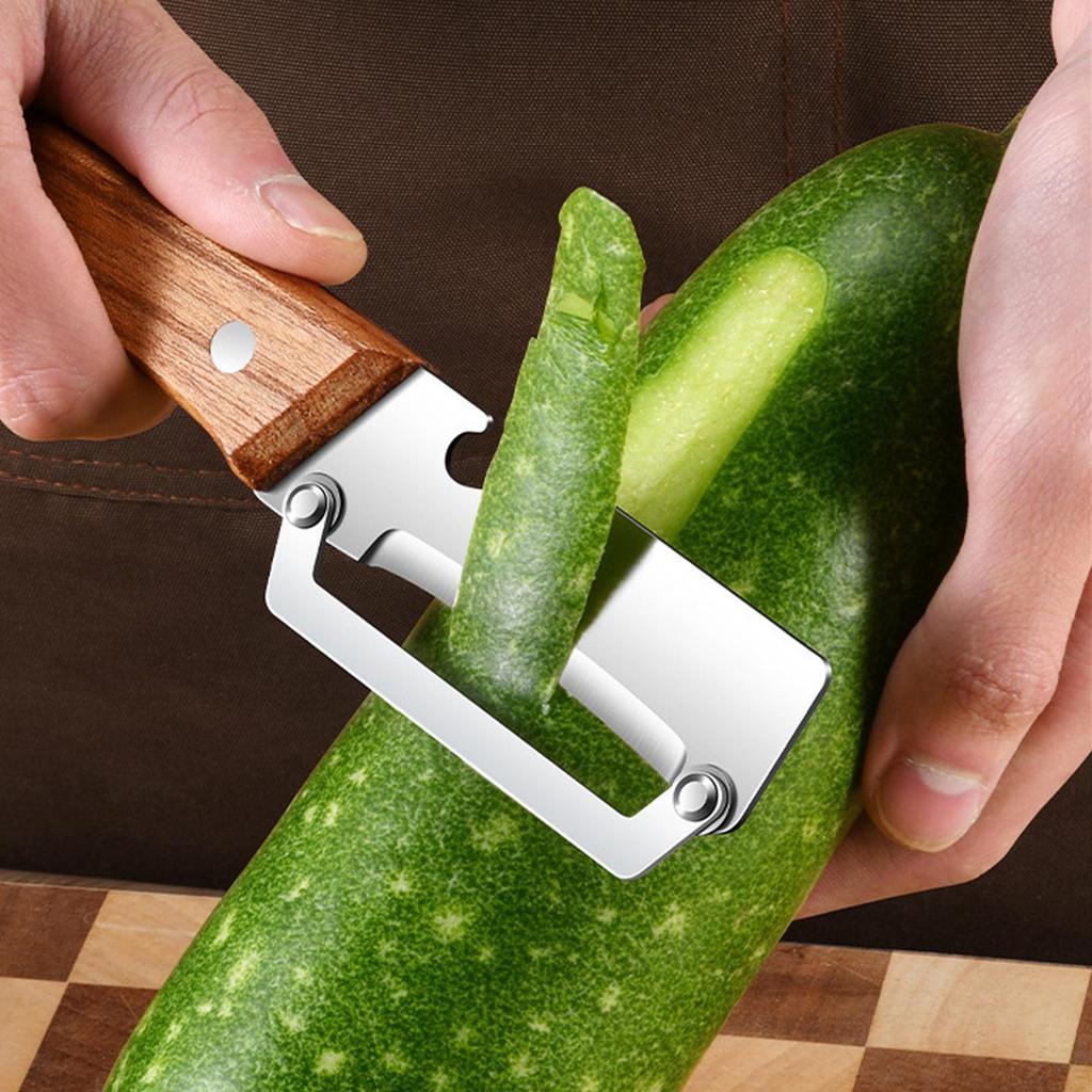 Stainless Steel Fruit Peeler Wooden Handle Paring Knife Planer Household Fruits Vegetables Scraping Tools with Bottle Opener