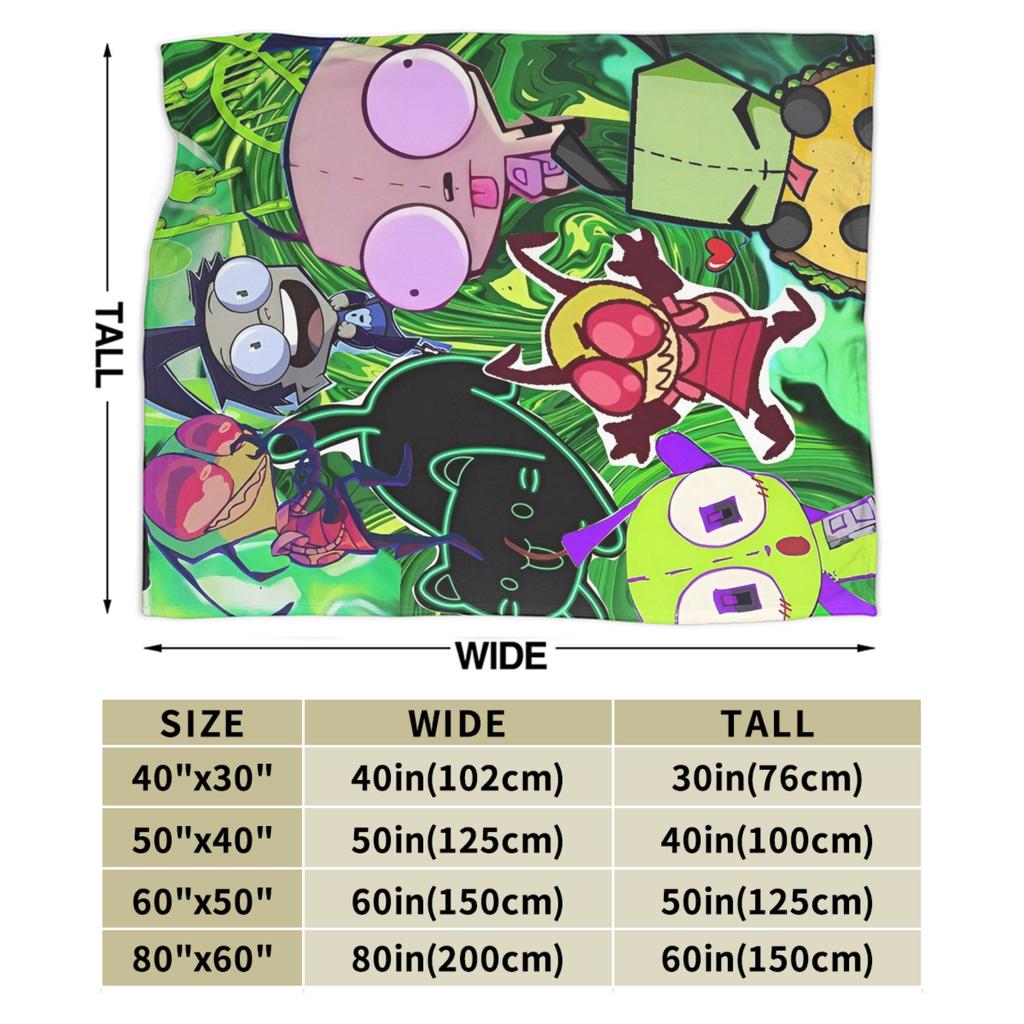 Invaders Zims Kawaii Cartoon Blanket Flannel Vintage Breathable Throw Blankets for Bedspread Summer,