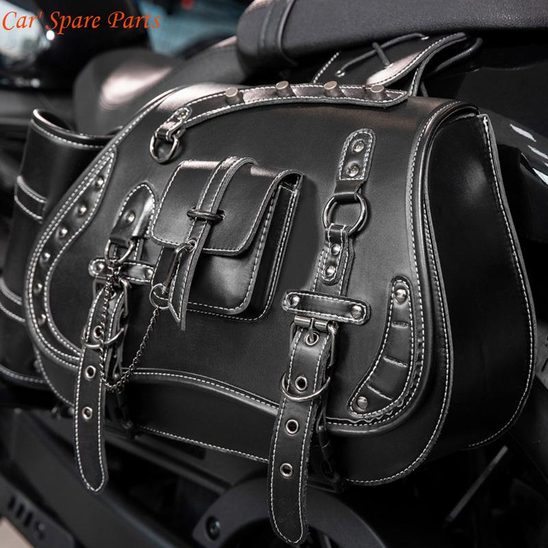 Y4UA 1 Pair Leather Side Bag Waterproof Travel Luggage Storage Bag Motorcycle Tool Bag Over Saddlebag Punk Saddlebag