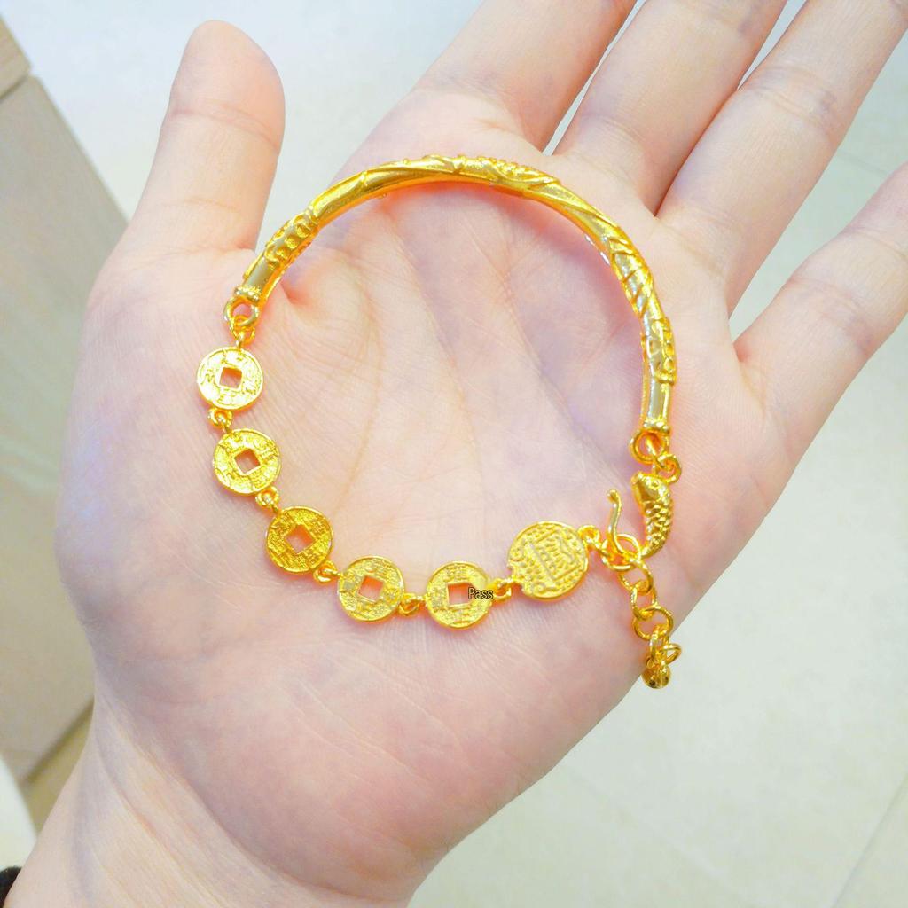 Gold Emperor Half Bangle Bracelet - Women's Auspicious Five Paths Wealth Charm