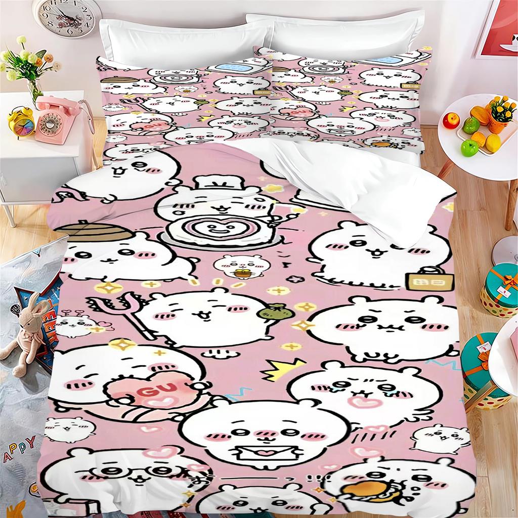 Quilt Duvet Miniso-Collaboration Bedding Set Chiikawa Xiaoba Giy Usachi Children'S 3-Piece Badroom Children Birthday Gifts