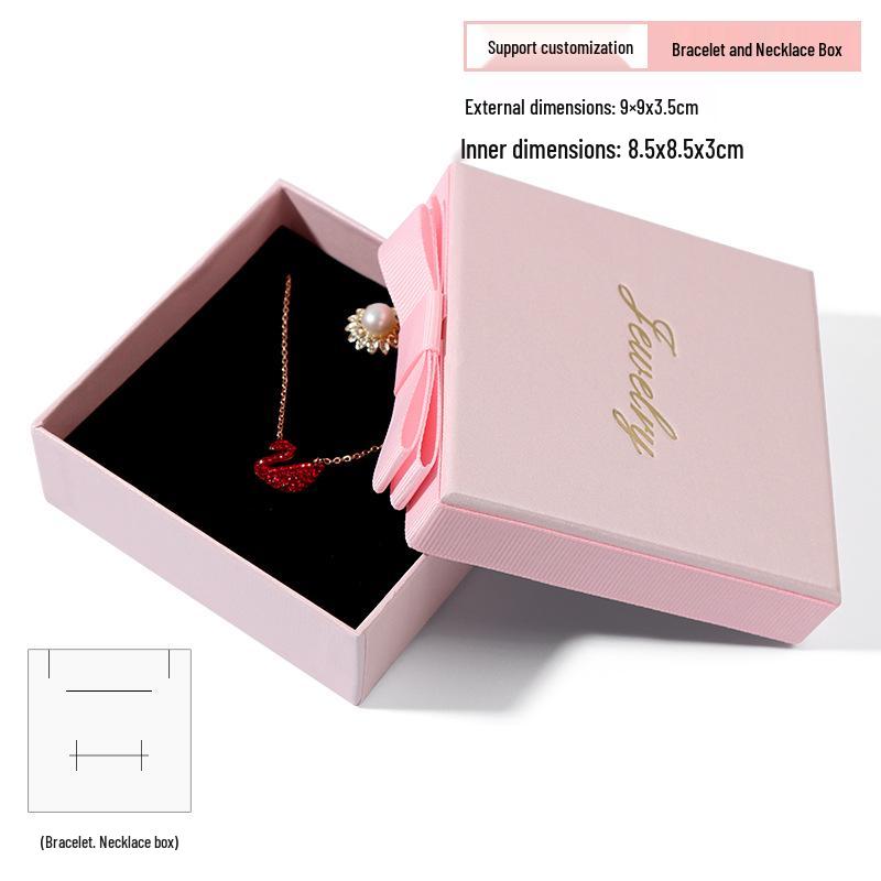 High-End Pink Jewelry Gift Box with Bow and Custom Logo Option