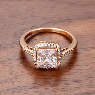 Full Zircon Stereo Square Gold Color Geometric Rings Women Luxury Wedding Jewelry Classic Bling Accessories