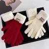 Korean Red New Year's Day Atmosphere Soft and Waxy Soft To The Touch Warm and Thickened Winter Woolen Gloves Finger Gloves