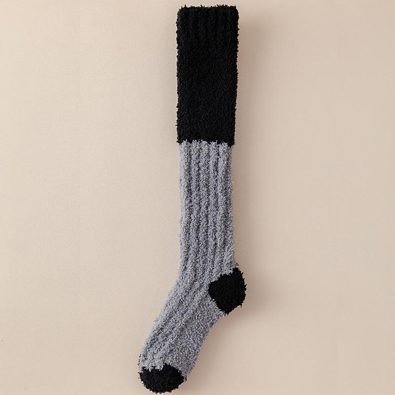Women's Coral Fleece Plush Long Socks: Thick, Warm Sleeping Socks for Autumn & Winter