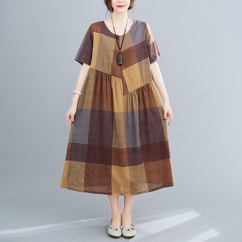 New Mori Female Pastoral Summer New Literary Large Size Fat MM Fattened Plus Printed Short-sleeved Dress