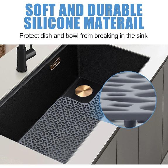 JUSTOGO Silicone Sink Mat, Left & Right Drain Sink Protectors for Kitchen, Non-slip Heat Resistant Grid Kitchen Accessory (28.2''x 14.2'')