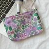 Polyester Canvas Flower Clutch Bag Large Capacity Zipper Closure Cosmetic Storage Pouch Portable Flower Pattern Makeup Bag