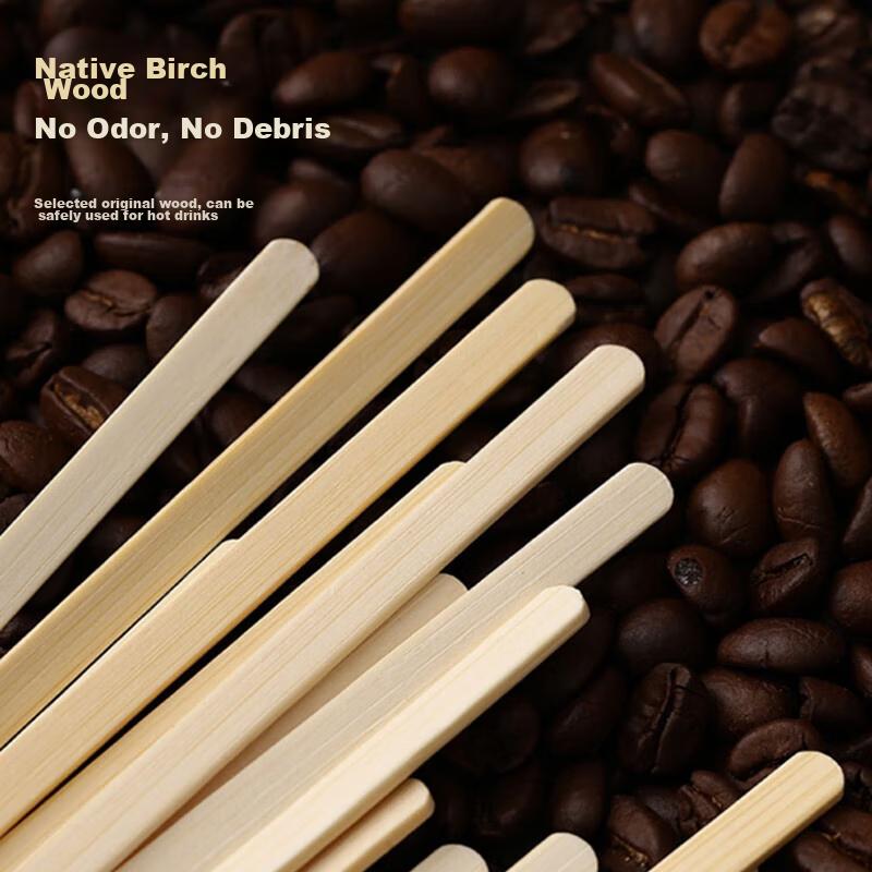 Baicaoyuan Disposable Coffee Stirrers, Individually Wrapped Wooden Stirrers for Hot Drinks And Milk Powder, 19cm, 300 Pieces