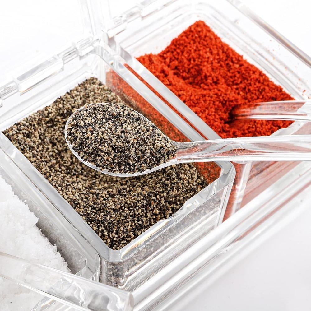 Nádoba na koření 1 sada Láhev na koření s víčkem a lžičkou Průhledná křišťálová nádoba na skladování koření Kuchyňský nástroj na koření