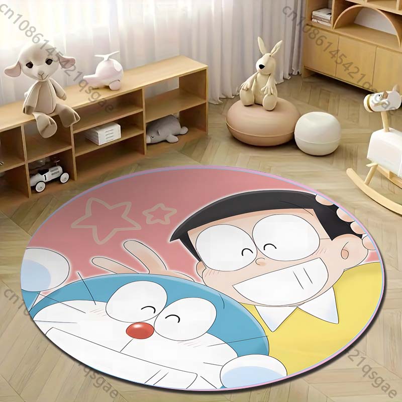 Multiple Sizes Doraemon Cartoon Print Round Carpet for Living Room Bedroom Table and Chair Sofa Home Decor Area Rug Play Mat