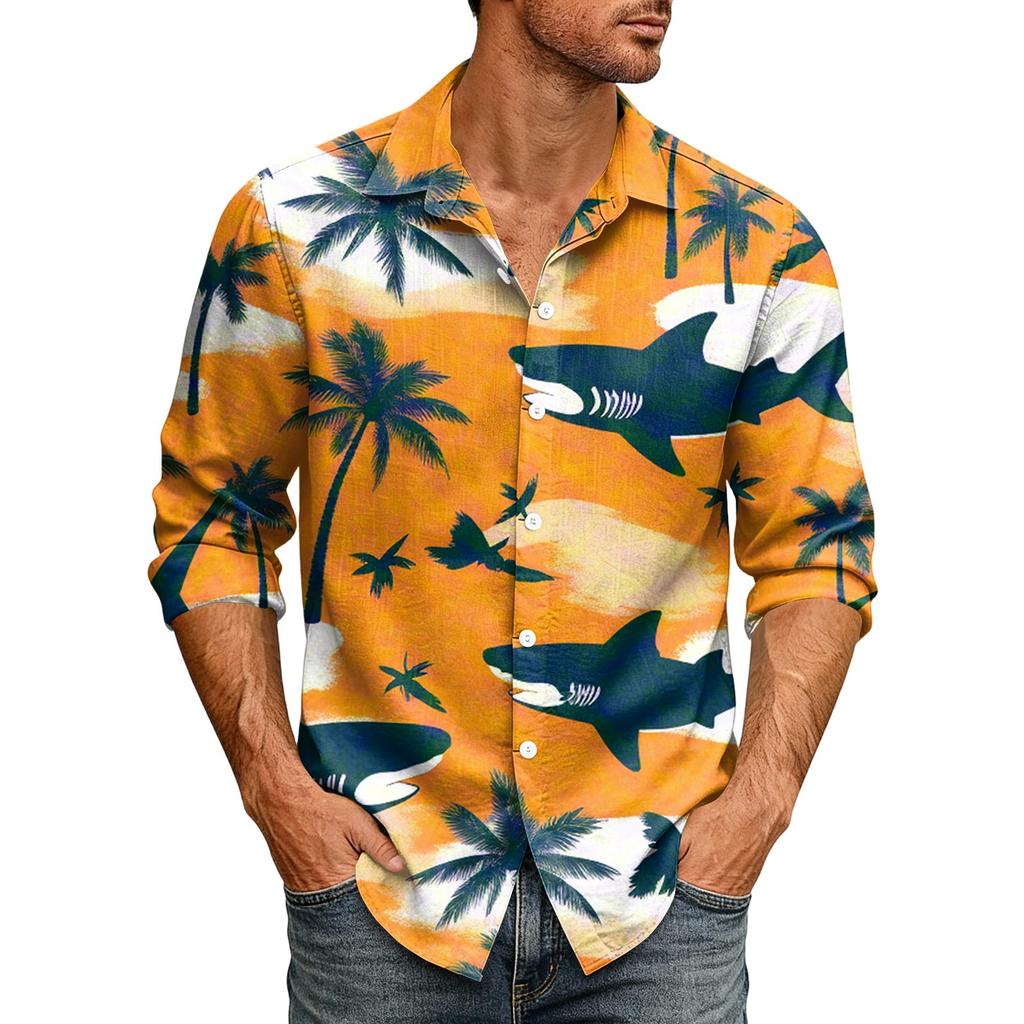 Hawaii Print - Men's Casual Long-Sleeved Shirt