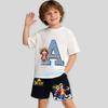 One Piece Alphabet A-Z Children's Pure Polyester Short-Sleeved Shorts for Boys' Sports Shirt with Cartoon Print, Summer T-Shirt Set