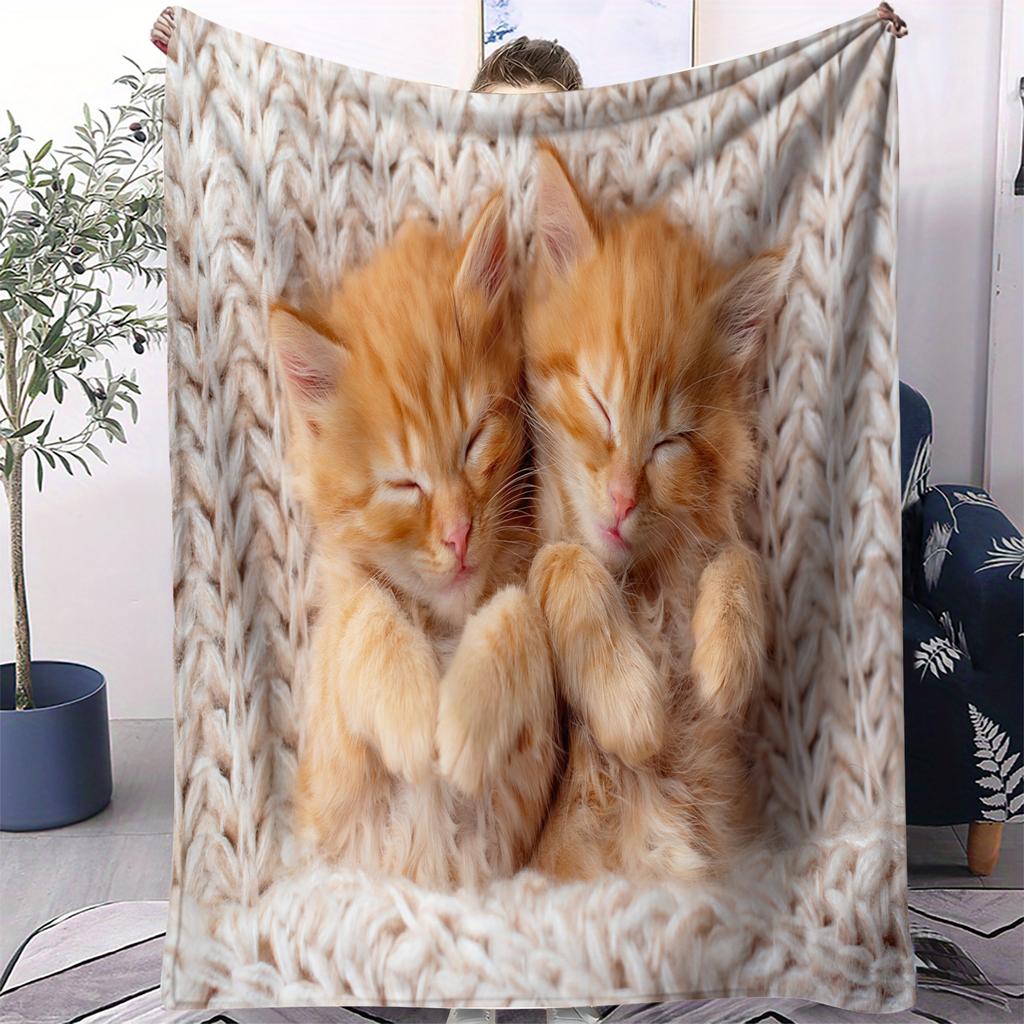 1PC Healing Cat Cuddling Print Fleece Throw Blanket for Adult Quality Super Soft Warm Universal Blanket for Travel Office Home
