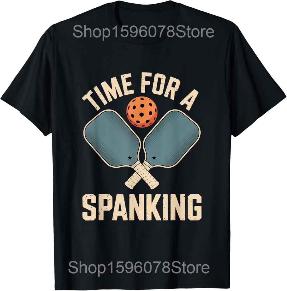 Funny Skeletons Playing Pickleball Paddle T Shirts Men Pure Cotton Humor Streetwear Tee Shirt Short Sleeve Unisex Loose Clothing