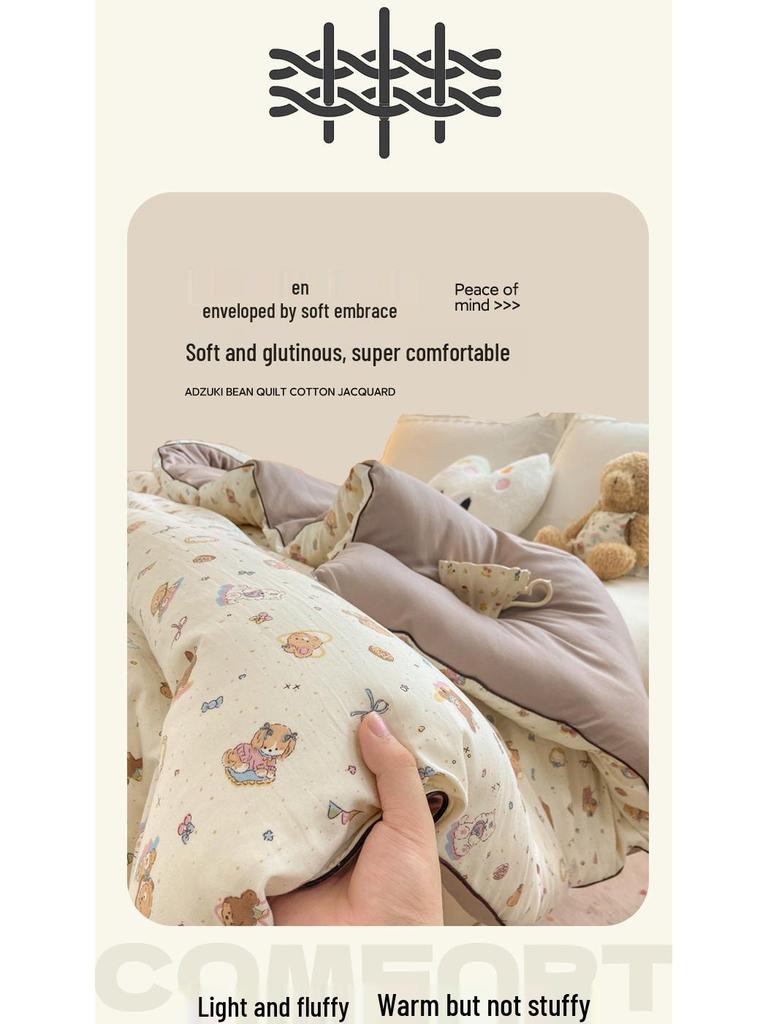 Antybakteryjna kołdra sojowa klasy A: Drukowana Gruba Bawełniana Kołdra do Akademików - Kontrolująca Temperaturę Zimowa Ciepło