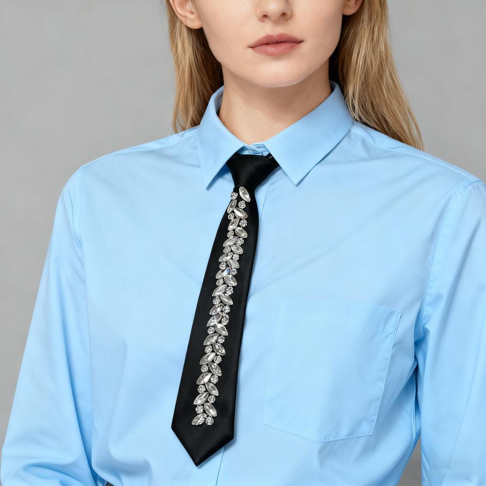 No Brand Womens Geometric Polyester Tie With Rhinestone Accents For Office And Casual Wear