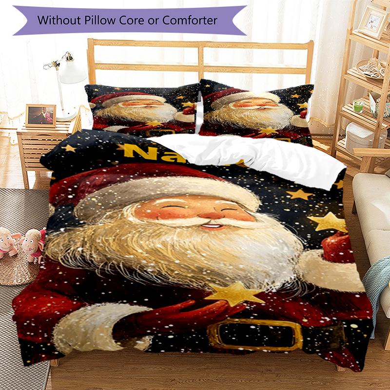 3pcs Custom Name Christmas Santa Claus Bedding Set Duvet Cover Closure Includes 1 Duvet Cover & 2 Pillowcases, Soft and Comfortable for All Seasons.