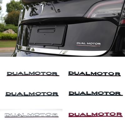 DUAL MOTOR Podtržené Písmena Znak pro Tesla Model Y 3 X S Styling Auta Vysoce Výkonný Zadní Znak Nálepka Chrom Černá Červená