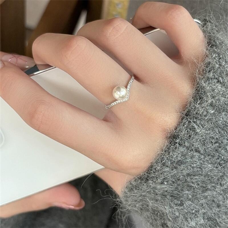 Fine Jewelry Freshwater pearls all-body sterling silver ring 6~7mm strong light flaws small light bulb pearl ring for women