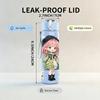 1PC Pink Hair Girl Green Raincoat Pattern 750ml Color Plastic Sports Water Bottle Leakproof Flip Straw Lid Suitable for Sports Office Home Use