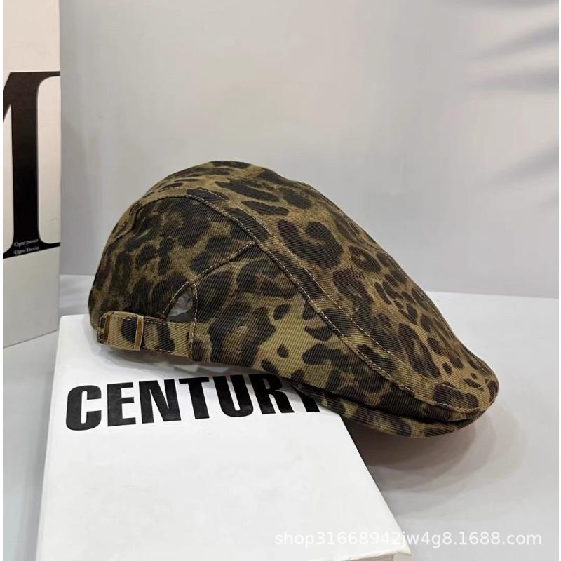 Retro Old Leopard Print Forward Hat Female Cool Sa Retro Spice Girl Niche Fashionable Versatile Face Small Cap