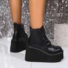 Women Punk Boots Heel Chunky Motorcycle Boots Sexy Nightclub Party Shoes Mid-Calf Lace Up Casual Outdoor Shoes For Female 35-42