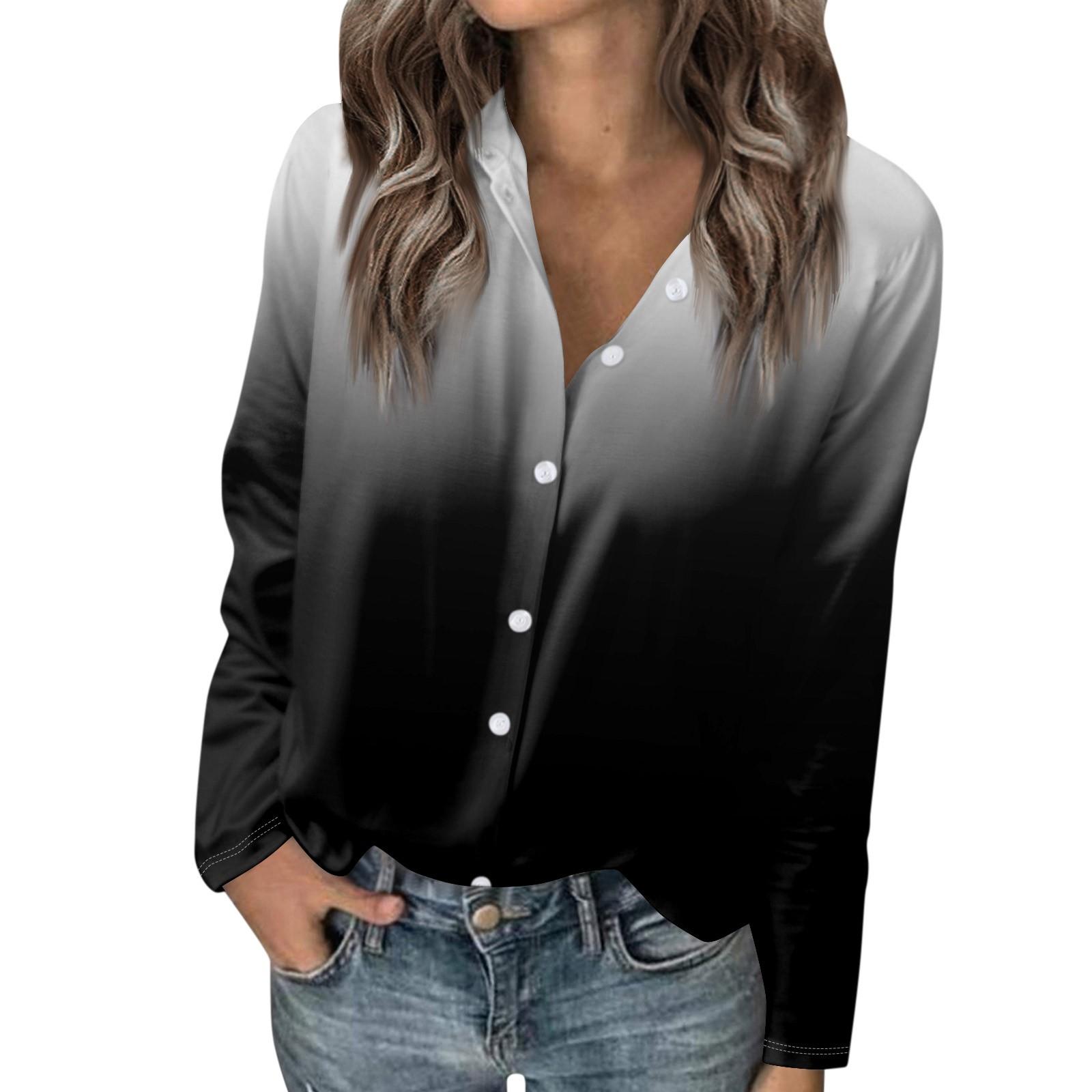 

Женская футболка с принтом, женская рубашка на пуговицах с длинным рукавом, блузка, повседневные топы L чёрный