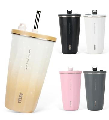 On Social TYESO Tumbler with Stainless with Vacuum Keeps Hot or Easy To Direct Large 2025 Upgraded Version [Popular Media] Straw, 600ml, Steel, Lid,