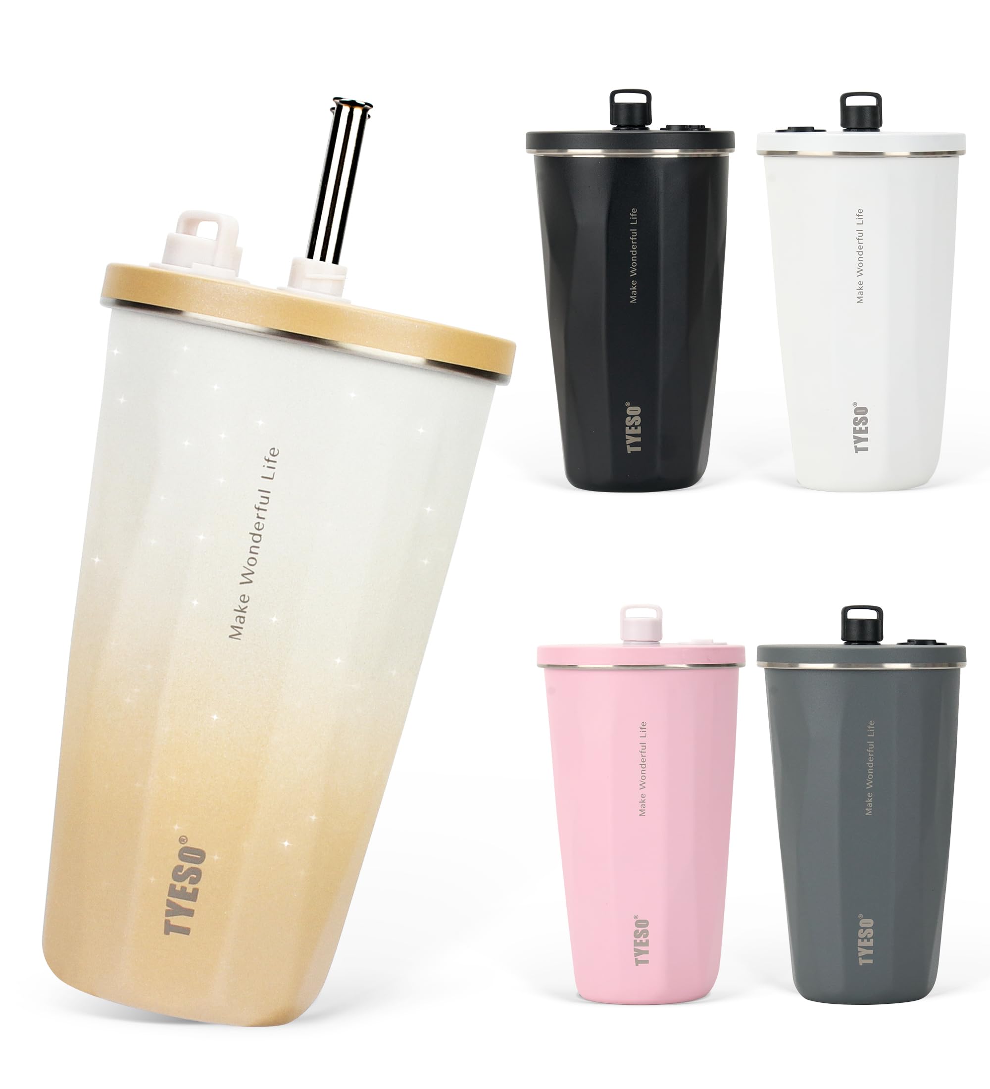 

в социальных TYESO Тамблер из нержавеющей стали с вакуумной изоляцией сохраняет горячим или легко направлять большой 2025 улучшенная версия [Популярные СМИ] соломинка, 600 мл, сталь, крышка,