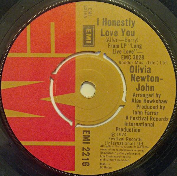 

7inch Record OLIVIA NEWTON-JOHN - I Honestly Love You EMI2216 EMI 1974 UK Pop Used