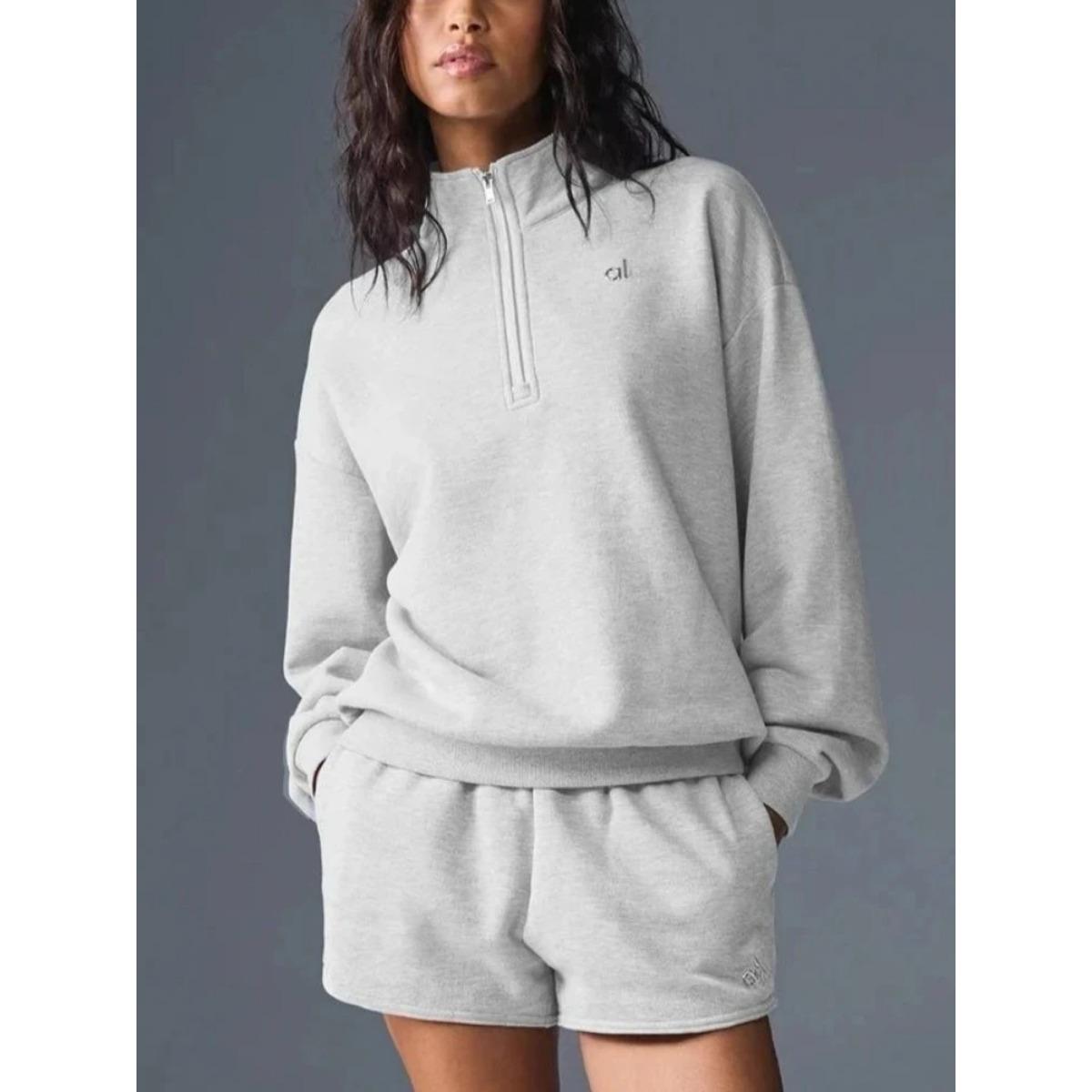 

Осенние спортивные худи женские фитнес с воротником-стойкой с длинным рукавом толстовки топ хлопок повседневные оверсайз серые худи на молнии женские L серый