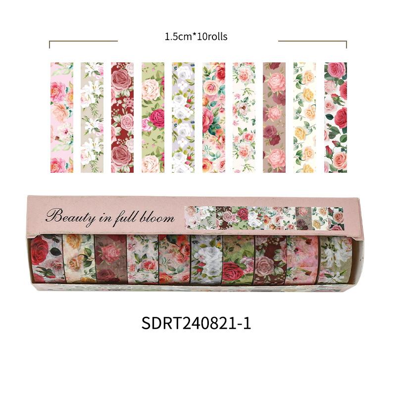 

10 рулонов винтажных цветочных лент васи, липкая лента с цветочным узором и декоративными наклейками
