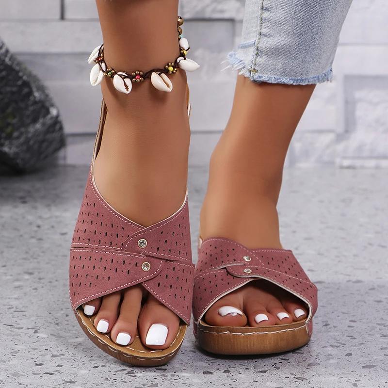 Fashion Fashion Cross Strap Platform Slippers Women Summer Open Toe Med Heels Sandals Woman Slides 2025 Light Non-Slip Beach Flip Flops